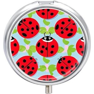 Rood lieveheersbeestje patroon medicijn pillenetui, 3 compartimenten ronde pillendoos, draagbare decoratieve geneeskunde organizer voor zak of portemonnee vitamine organiseren