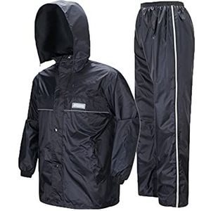 Regenpak Heren Waterdicht Lichtgewicht regenpak (jas + broek), 100% waterdicht, ademend regenjas voor mannen of vrouwen Motorfiets Fietsen Rainwear met capuchon, black-l/xl/xxl / 3XL / 4XL / 5XL