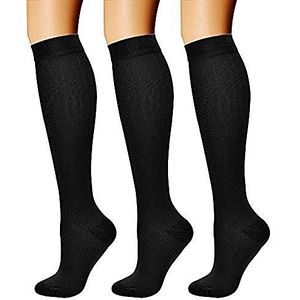 3 paar reiskousen, steunkousen, compressiekousen, kniekousen voor dames en heren, zwart, 40-43