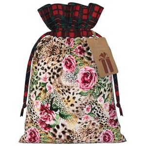 Animal Tiger Leopard Print Rose Flower Patchwork Jute Trekkoord Gift Bag-Artistieke Stof Gift Bag Perfect Voor Feestelijke Gelegenheden