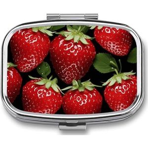 Pillendoos Rode Aardbei Gedrukt Rechthoek Geneeskunde Doos 2 Compartiment Geneeskunde Case voor Pocket Purse en Reizen