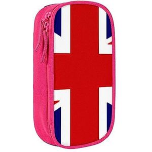 UK Vlag Potlood Case, Medium Size Pen/Potlood Houder Pouch Tas met Dubbele Ritsen voor Werk, Schattig, roze, Eén maat, Koffer