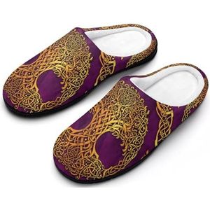 Winter Slaapkamer Warme Pantoffels voor Heren, Lichtgewicht en Ademende Gesloten Vinger Ademende Platte Schoenen, Slip on Memory Foam Katoenen Pantoffels(Tree of Life,11-12(44-45))