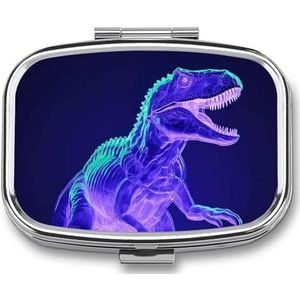 Reizen Pil Organizer Draagbare Pillendoos met 2 Compartiment Groene Dinosaurus Stijl Pillengeval met Spiegel Kleine Pillenhouder Dagelijkse Pillencontainer Decoratieve Vitamine Organizer