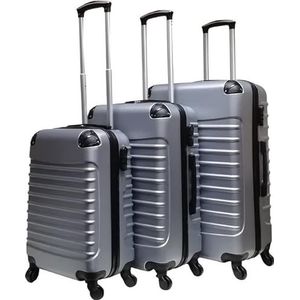 Fairdeals Trimix Kofferset 3-delig (38L / 65L / 96L) - Koffer met Wielen, Reiskoffer, Trolley, Handbagage, Rolkoffer - Zilver - Cijferslot - Lichtgewicht ABS