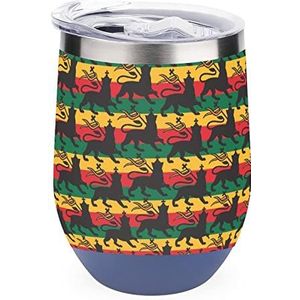 Rastafari vlag met de leeuw geïsoleerde beker met deksel schattige roestvrijstalen koffiemok duurzame theekop reismok blauwe stijl