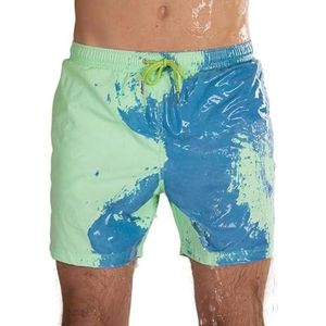 1Pcs Zomer Nieuwe Water Verkleuring Strand Trunks Temperatuur Verandering Kleur Zwembroek Shorts, Groen naar Blauw, XXL
