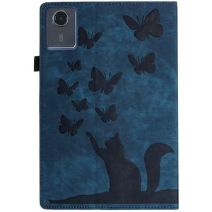 Tablet PC-hoes Compatibel Met Lenovo Tab M11/Lenovo Xiaoxin Pad 2024 11,0 Inch TB330F Reliëf Opvouwbare Standaard Beschermhoes Flip Case Schokbestendig PU-leer Kaartsleuf Tablet Shell Bescherming(Dark