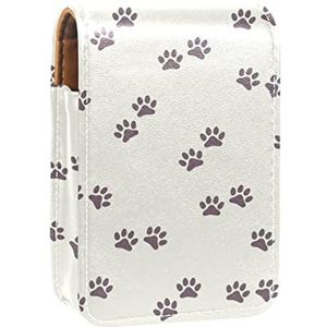 Lippenstift Hoesje met Spiegel Bruin Hond Kat Poot Print Lip Glans Houder Draagbare Lippenstift Opbergdoos Reizen Make-up Tas Mini Lederen Cosmetische Pouch Houdt 3 Lippenstift