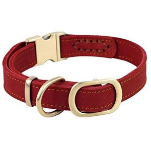 Vivi Bear Luxe gepolijste lederen halsband voor puppy/honden, verstelbare hals 30-43 cm (11,8""-16,9"") & 2 cm breed, kraag voor puppy medium/kleine honden met sterke hondenriem haak - rood