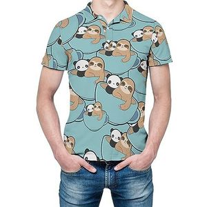 Panda And Sloth Heren Shirt met korte mouwen, golfshirt, normale pasvorm, tennisshirt, casual business tops