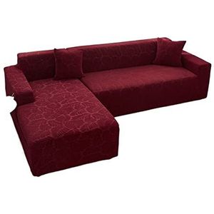 Sectionele bankafdekkingen L-vormige bankkap jacquard verdikte zachte bank slipcovers met elastische bodemmeubelbeschermer for 1 2 3 4-zits(Color:Wine red,Size:1-seat 90-140cm)