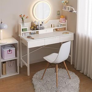 Vanity Set voor slaapkamer, volwassen ijdelheid met spiegel en verlichting, moderne kaptafel met one-touch aanpassing en driekleurige LED-verlichting, warm wit, 40 cm breedte (kleur: enkele tafel
