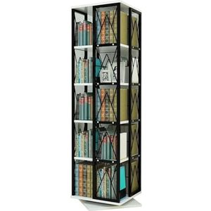 Boekenkast Boekenrek 5-laags Roterende Boekenplank Houten Boekenkast Opbergrek Boekenplanken Stalen Frame Vloerstaande Boekenplank Boekenplank Boekenkasten ( Color : Black+white , Size : 41*41*165cm )