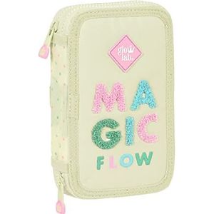 Glowlab Magic Flow Pennenetui voor kinderen, met 28 hulpmiddelen, ideaal voor kinderen van 5 tot 14 jaar, comfortabel en veelzijdig, kwaliteit en duurzaamheid, 12,5 x 4 x 19,5 cm, beige, Beige, Standaard, casual