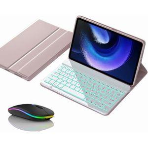 Toetsenbordhoes voor Xiaomi Mi Pad 6/6 Pro 11"" 2023, Magnetisch Afneembaar Draadloos Achtergrondverlichting Toetsenbord met Bluetooth Muis,Roze