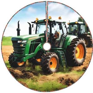 Bedrijf boerderij tractor print rustieke kerstboom rok, gewatteerde kerstboom rok, perfect voor Kerstmis, Halloween