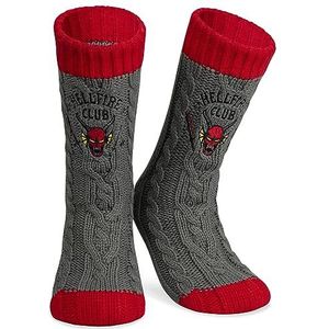 Stranger Things Pluizige sokken voor heren en tieners, zachte warme pantoffelsokken met antislip grippads, eenheidsmaat cadeau voor mannen, Grijs Rood, Eén maat