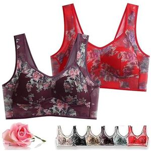 Ice Silk Lace Cooling Comfort BH, Beugelloze Super-gather BH, US X-Large Regular(C,4X-Large)