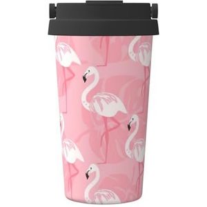 Zomer Flamingo Palm Bladeren Print Geïsoleerde Koffiemok Tumbler, 500 ml Reizen Koffie Mok, voor Reizen Kantoor Auto Party Camping