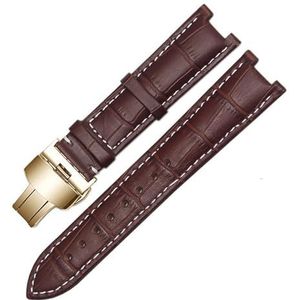 INEOUT Echt lederen horlogeband Compatibel met GC-polsband 22 * 13mm 20 * 11mm Gekerfde band met roestvrijstalen vlindergesp (Color : Brown white gold, Size : 20-11mm)