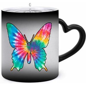 Tie Dye Vlinder Koffie Mok 11oz Kleur Veranderende Mokken Hartvormig Handvat Warmtegevoelige Verkleuring Cups