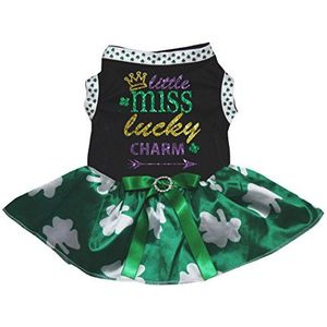 Petitebelle Puppy kleding hond jurk Miss Lucky Charm witte top groene tutuu (zwart groen klavers, XX-Large)