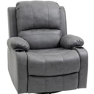 HOMCOM relaxfauteuil, fauteuil met wipfunctie, ligfunctie, draaibare tv-stoel, ligstoel met bekerhouder, tv-fauteuil voor woonkamer, microvezeldoek, grijs