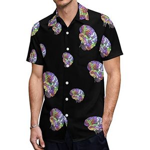 The Rainbow Brain Hawaiiaanse shirts voor heren, casual overhemd met korte mouwen, knoopsluiting, vakantie, strandshirts, XL