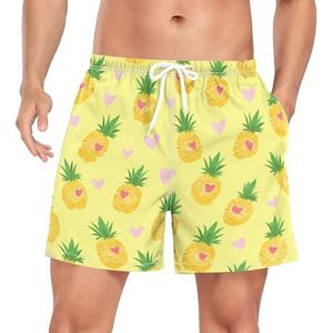 Niigeu Valentine Heart Ananas Fruit Zwembroek voor heren, sneldrogend, met zakken, Leuke mode, XL