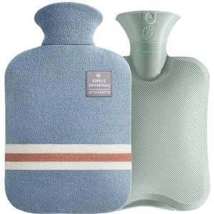 Warmwaterkruik warmwaterkruik met gebreide hoes, duurzame warmwaterzak van 1 l / 2 l voor pijnverlichting, warme koude therapie, handvoetenwarmer warmwaterzak (HWB01-2L-lichtblauw)