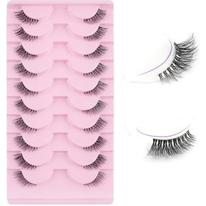 Kunstwimpers met natuurlijke Russische strip, 3D-kunstwimpers, natuurlijk effect, D-krul, volume nepwimpers, 10 paar krullende kunstwimpers, herbruikbaar