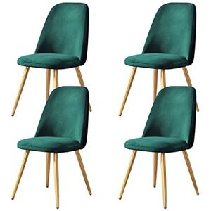 GEIRONV Moderne eetkamer stoel set van 4, flanel met metalen benen woonkamer stoelen thuis lounge keuken teller stoelen Eetstoelen (Color : Green)