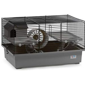 decorwelt Hamsterkooi, grijs, buitenafmetingen 49 x 32,5 x 29 cm, knaagdierenkooi hamster plastic kooi met accessoires