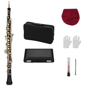 KLKL Professionele C-toets Hobo Semi-automatische Stijl Houtwind Instrument Met Hobo Riet Handschoenen Lederen Case Draagtas professionele hobo (Color : Gold-plated Keys)