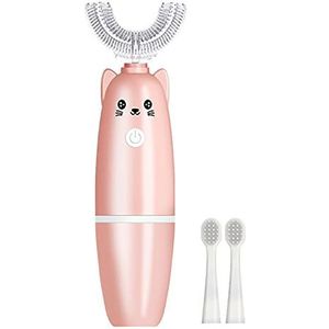 Washranp Kinderen Ultrasone Elektrische Tandenborstel, Mooie U-vorm Ultrasone Tandenborstel Diepe Schone Baby Cartoon Modeling Tandenborstel voor Peuter, Draadloos opladen, Automatische Toothbrus Roze