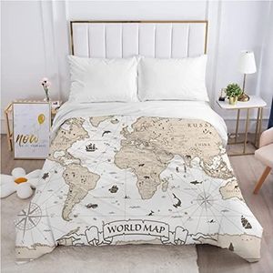 Beddengoedsets - Wereldkaart - Dekbedovertrek - 155 x 220 cm - Hypoallergeen met 2 Kussenslopen