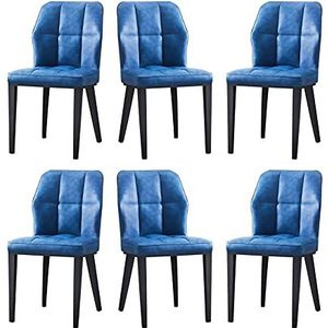 GEIRONV PU Lederen eetkamerstoelen Set van 6, carbon stalen poten woonkamer stoelen moderne keuken slaapkamer hotel zijstoelen Eetstoelen (Color : Blue)