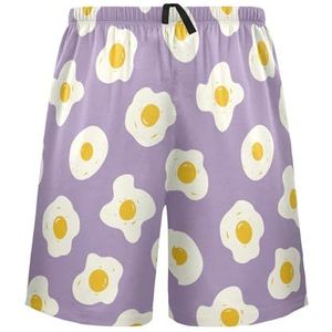 LI ZHI XIN Herenpyjamabroek, korte pyjamabroek, zomer casual shorts, elastische tailleband met trekkoord, rechte losse pasvorm met 2 zakken, S-XXL eierpatroon, paarse kleur, Meerkleurig, S