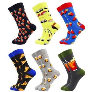 YIJIANUO 6 Paar Mode Casual Vrouwen En Mannen Sokken Art Van Gogh Streep Fruit Dier Luiaard Bier Grappige Sokken Jurk Katoenen Sokken, 6 paar -HWC1, EU39-46
