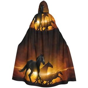 Womens Mens volledige lengte carnaval cape met capuchon cosplay kostuums mantel, 185 cm zwarte paarden rode gloeiende wolken