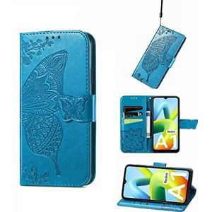 COMAKU Butterfly Motorola Moto G54 5G foliohoesje, premium PU-lederen hoes met kaartsleuven en geldsleuven - blauw