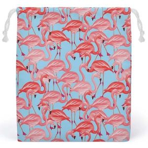 Tropische Roze Flamingo Canvas Trekkoord Zakken Herbruikbare Opbergtas Gedrukt Geschenken Sieraden Case Pouch Organizer Voor Reizen Thuis
