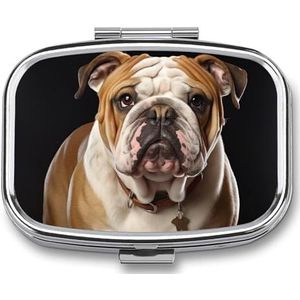 Reizen Pil Organizer Draagbare Pillendoos met 2 Compartimenten Engelse Bulldog Pillengeval met Spiegel Kleine Pillenhouder Dagelijkse Pillencontainer Decoratieve Vitamine Organizer