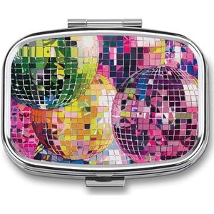 Collage Ball Patroon Print Pillendoos Medicijn Pil Organizer Kleine Pil Case Reizen Pil Container Draagbare Pil Case voor Pocket 2 Compartiment Pillenhouder Pillendozen voor Reizen