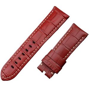 LUGEMA 22mm 24mm 26mm Italië Kalf Bamboe Lederen Horlogeband Compatibel Met Panerai Band Horloge Band Met Gesp PAM441/111/386 Accessoires (Color : Red, Size : 22MM PAM_BLACK BUCKLE)