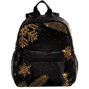 Kerst Gouden Sneeuwvlokken Pine Tree Leuke Mode Mini Rugzak Pack Bag, Meerkleurig, 25.4x10x30 CM/10x4x12 in, Rugzak Rugzakken