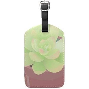 Groene Cartoon Cactus Bagage Bagage Koffer Tags Lederen ID Label voor Reizen (2 stuks)