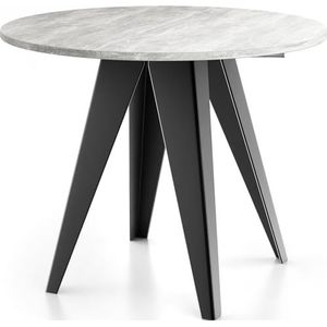 WFL GROUP Eettafel Glory in industriële stijl, modern, rond, uittrekbaar van 90 cm tot 130 cm, met gepoedercoate metalen poten, tafel voor kleine keuken, kleur beton grijs, 100 cm