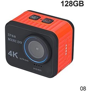 4k ultra Hd WiFi Action Camera, 48mp 1.54 inch scherm 4K videocamera, 170D 10 m waterdichte sporten DV, Helmcamera met 12 8 GB Kaart(Color:128GB,Size:Orange)